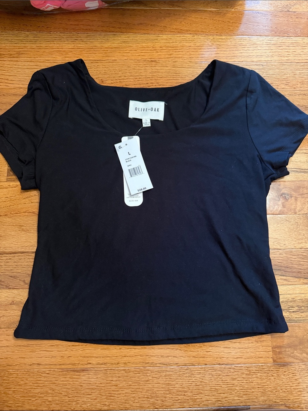 Olive & Oak Women's Black Scoop Neck Crop Top - Classic Short Sleeve NWT